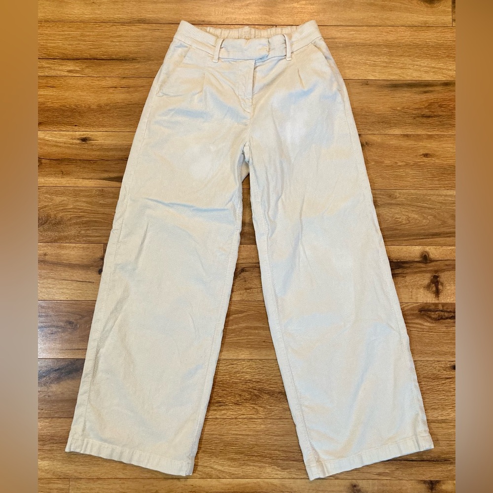 American Eagle 00 Corduroy Off Cream Off White Baggy Wide Leg Stretch - Picture 2 of 12